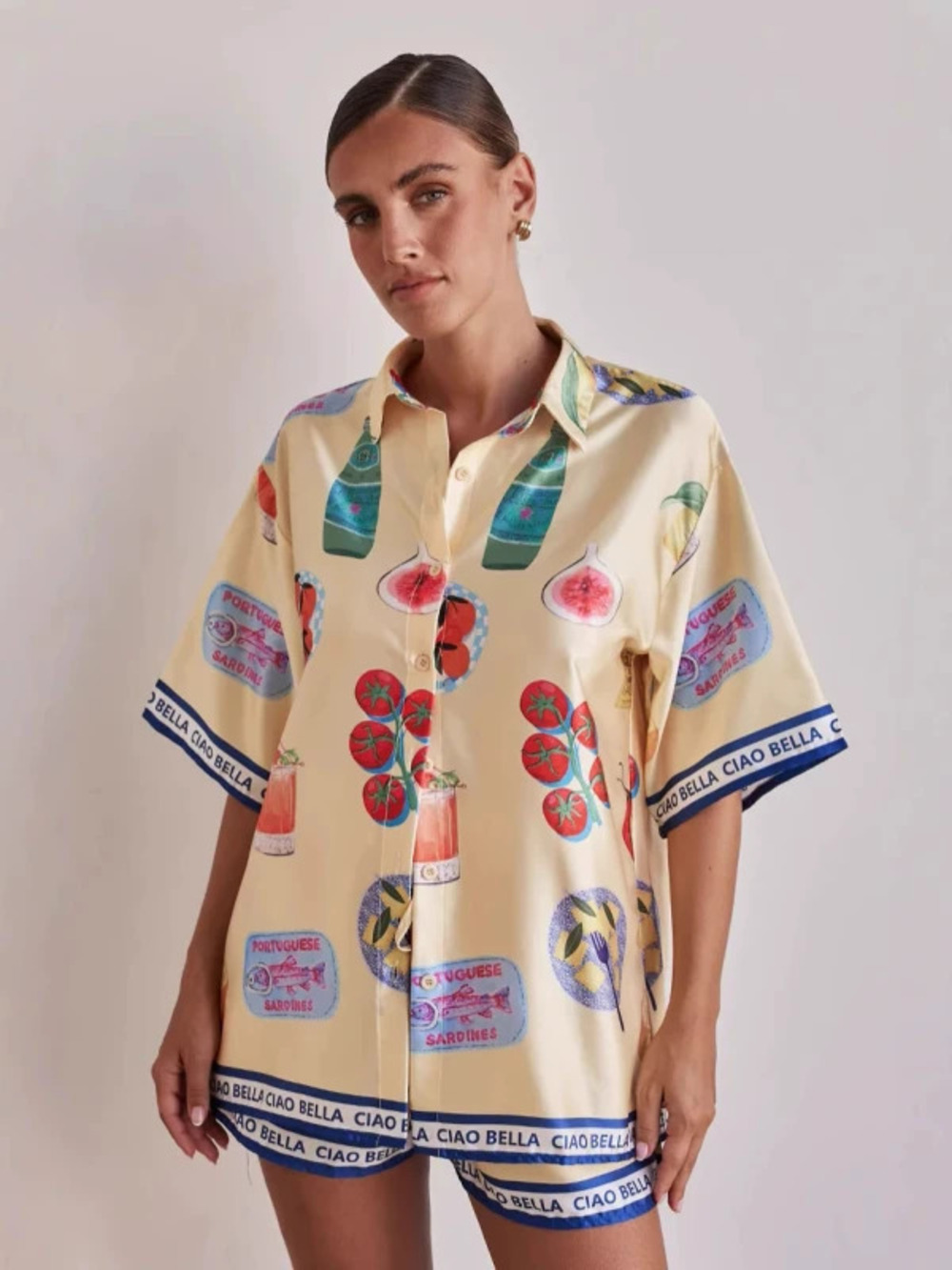 Summer Casual Cartoon Lapel Cardigan Short Sleeve Shorts Set Loungewear